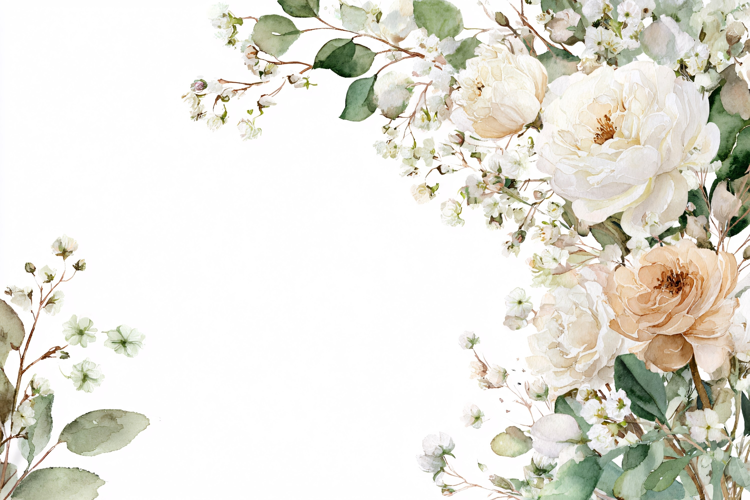 Peach Flower Watercolor Pattern with Sage Green Leaves