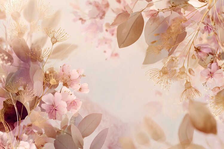 Soft Pink Watercolor Floral Pattern on Beige example image 1