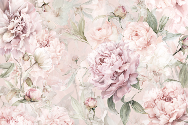 Pink Flowers & Gold Foliage Floral Pattern