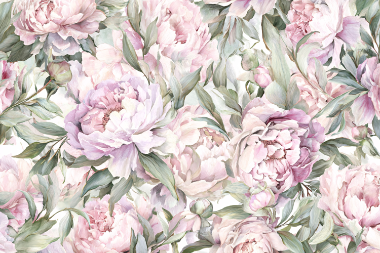Pink Flowers & Gold Leaves Beige Floral Pattern