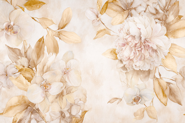 Soft Pink Gold Peony Floral Pattern with Spring Flowers