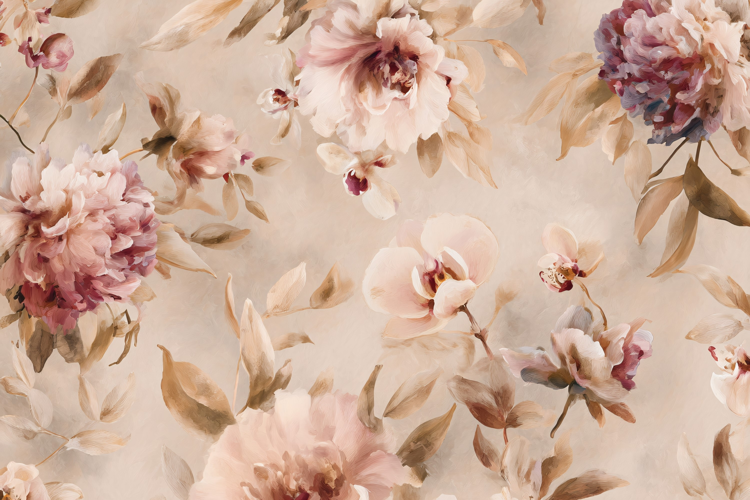 Beige Rose Watercolor Vintage Floral Pattern