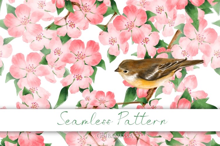Floral Bird Seamless Pattern Set