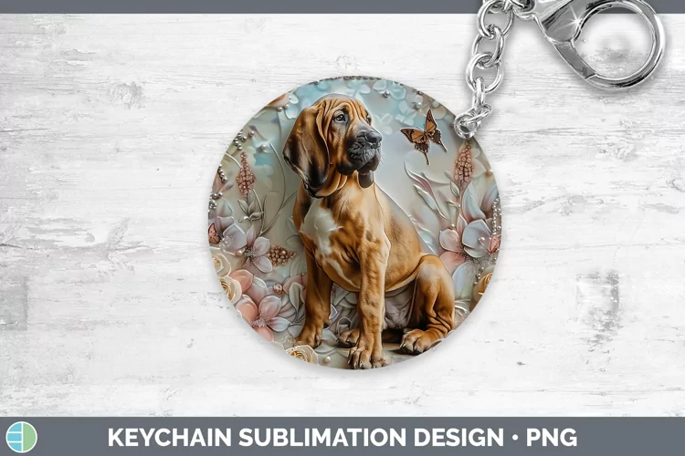 Floral Pearl Dog Bloodhound Keychain Sublimation Keyring Des