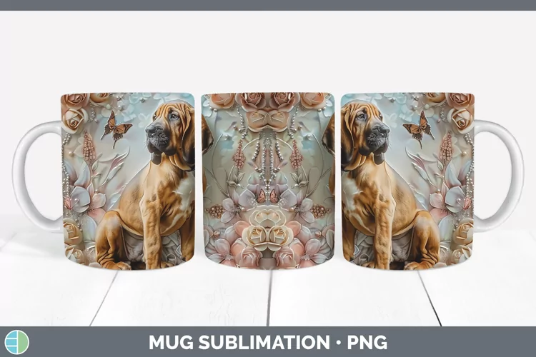 Floral Pearl Dog Bloodhound Mug Wrap Sublimation Coffee Cup