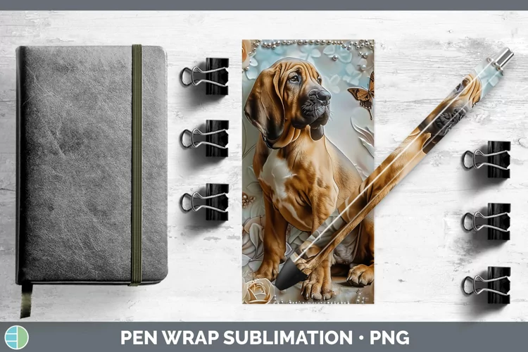 Floral Pearl Dog Bloodhound Pen Wrap Sublimation Pen Designs