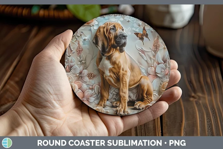 Floral Pearl Dog Bloodhound Round Coaster Sublimation Coaste