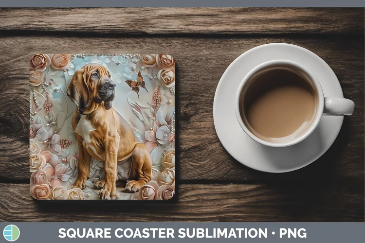 Floral Pearl Dog Bloodhound Square Coaster Sublimation Coast