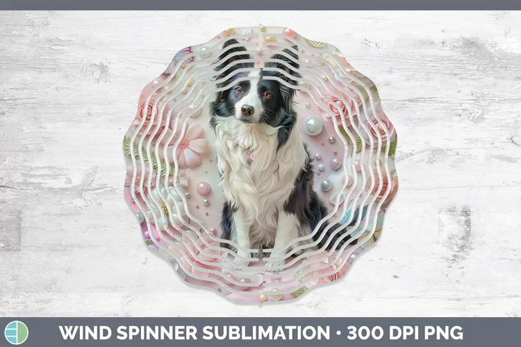 Floral Pearl Dog Border Collie Wind Spinner Sublimation Spin