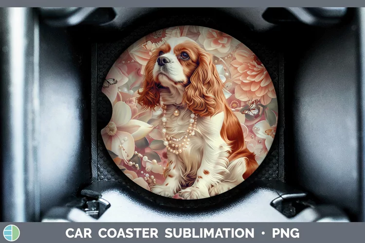 Floral Pearl Dog Cavalier King Charles Spaniel Car Coaster S