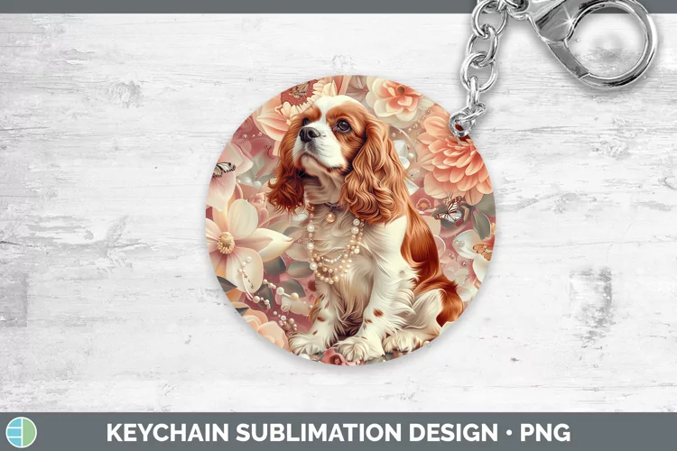 Floral Pearl Dog Cavalier King Charles Spaniel Keychain Subl