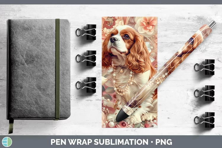 Floral Pearl Dog Cavalier King Charles Spaniel Pen Wrap Subl