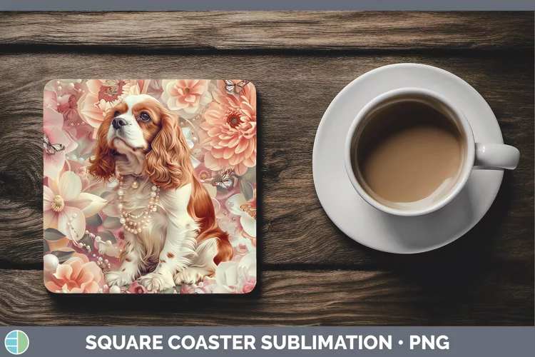 Floral Pearl Dog Cavalier King Charles Spaniel Square Coaste