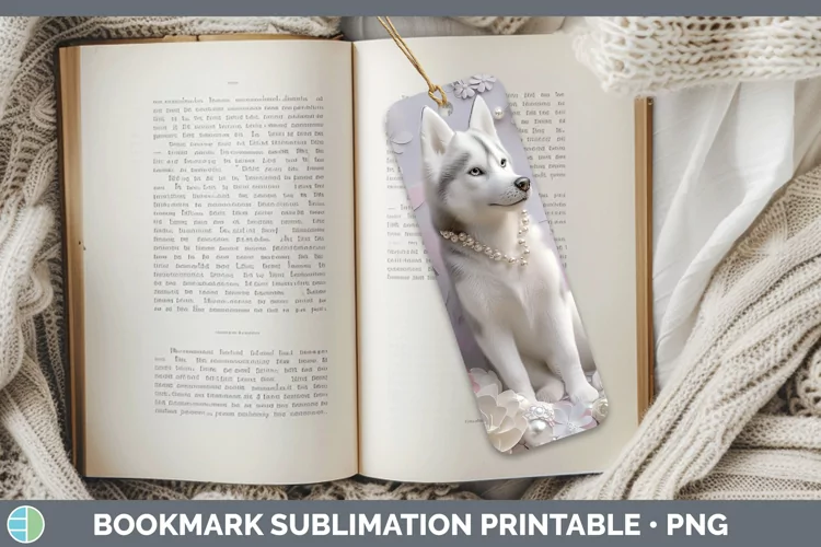 Floral Pearl Dog Husky Bookmark Sublimation Printable Design