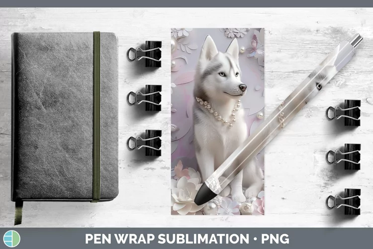 Floral Pearl Dog Husky Pen Wrap Sublimation Pen Designs