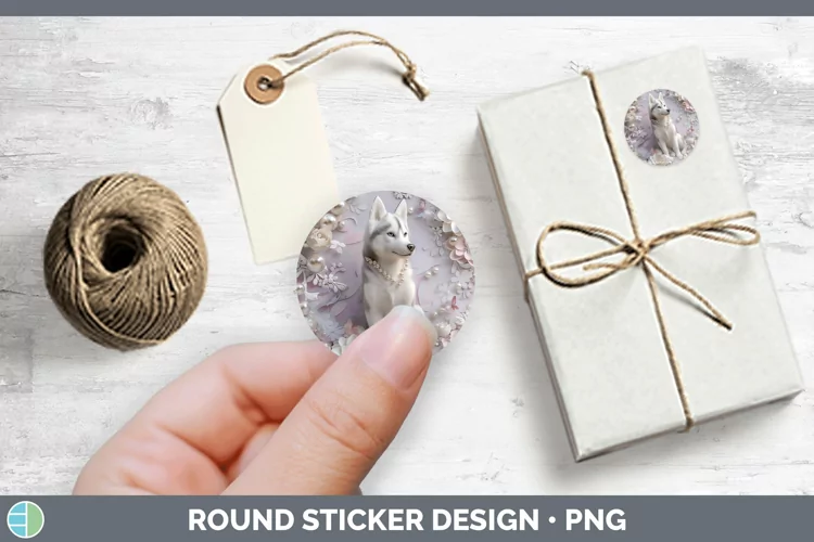 Floral Pearl Dog Husky Stickers | Round Labels Designs