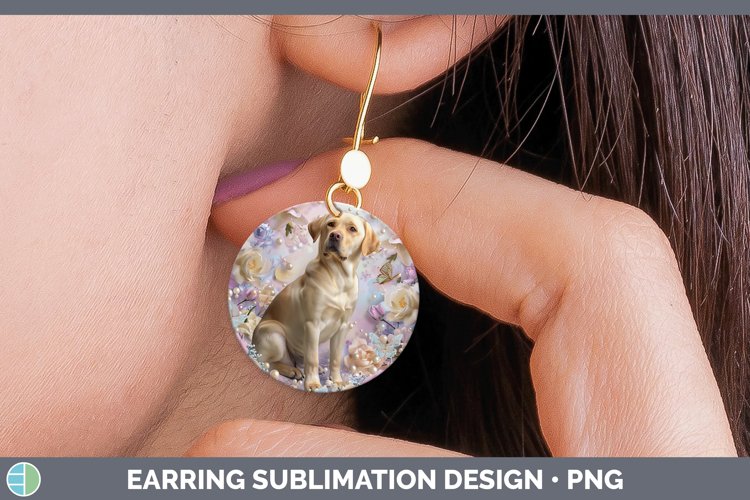 Floral Pearl Dog Labrador Retriever Round Earrings Sublimati