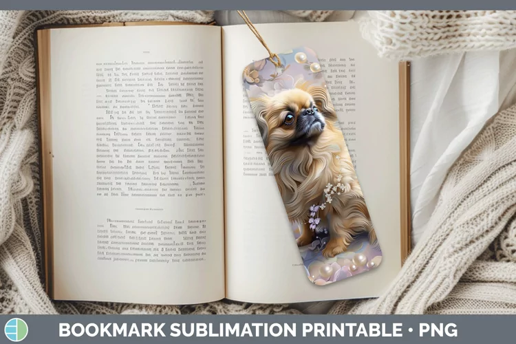 Floral Pearl Dog Pekingese Bookmark Sublimation Printable De