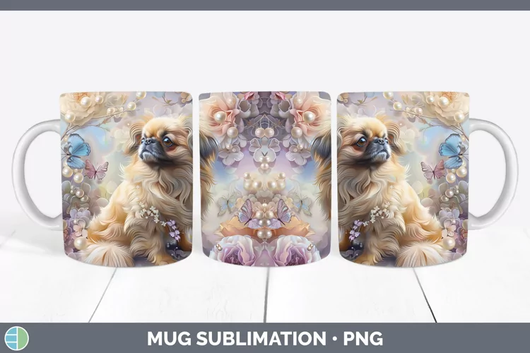 Floral Pearl Dog Pekingese Mug Wrap Sublimation Coffee Cup D