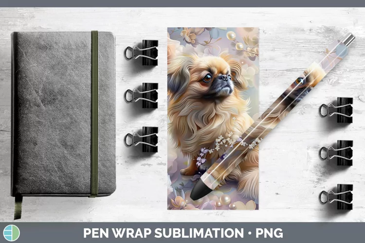 Floral Pearl Dog Pekingese Pen Wrap Sublimation Pen Designs