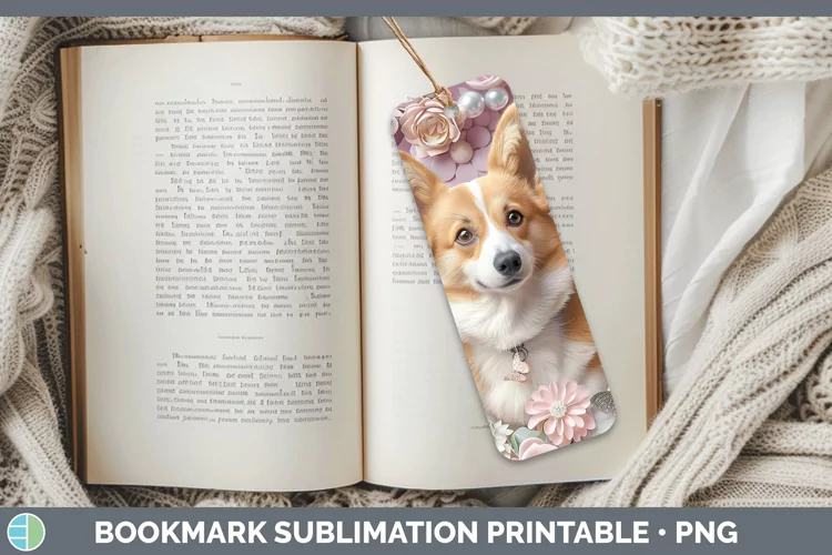 Floral Pearl Dog Pembrook Corgi Bookmark Sublimation Printab