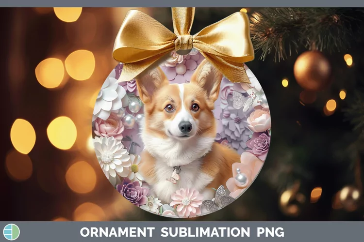 Floral Pearl Dog Pembrook Corgi Ornament Sublimation Bauble