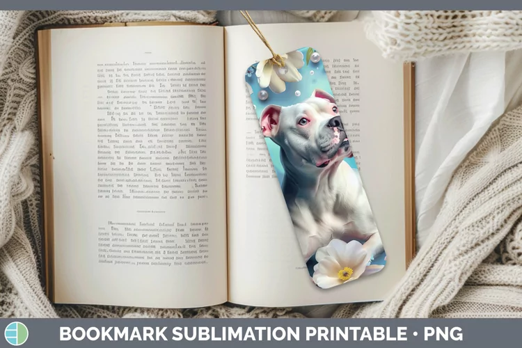 Floral Pearl Dog Pit Bull Bookmark Sublimation Printable Des