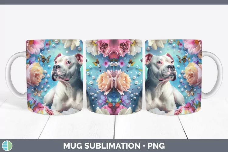 Floral Pearl Dog Pit Bull Mug Wrap Sublimation Coffee Cup De
