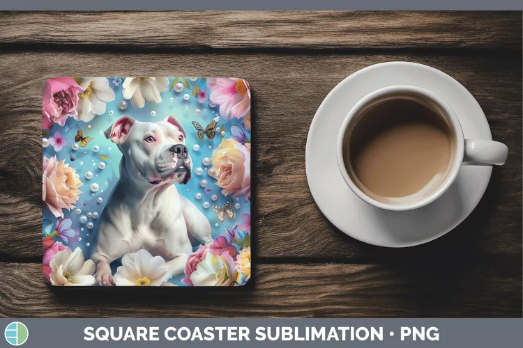 Floral Pearl Dog Pit Bull Square Coaster Sublimation Coaster