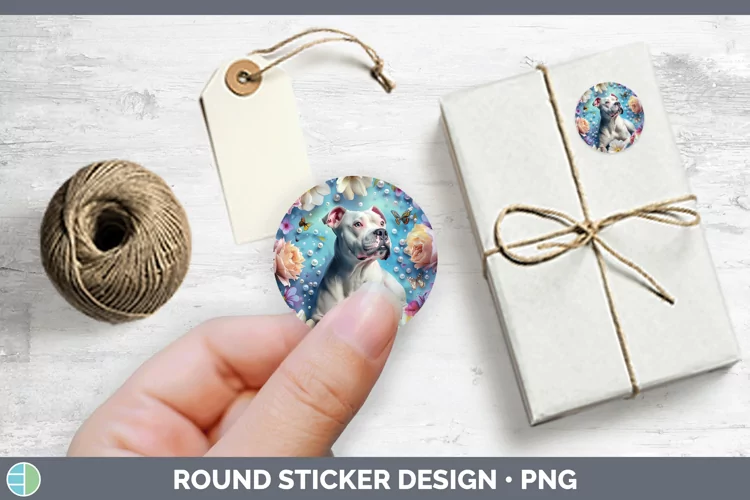 Floral Pearl Dog Pit Bull Stickers | Round Labels Designs