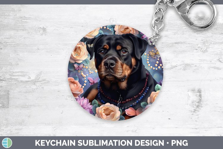 Floral Pearl Dog Rottweiler Keychain Sublimation Keyring Des