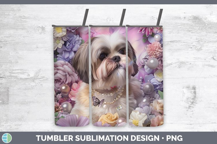 Floral Pearl Dog Shih Tzu Tumbler Sublimation 20 oz Skinny T