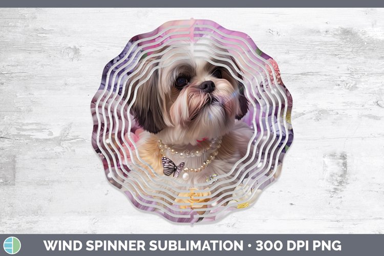Floral Pearl Dog Shih Tzu Wind Spinner Sublimation Spinner D