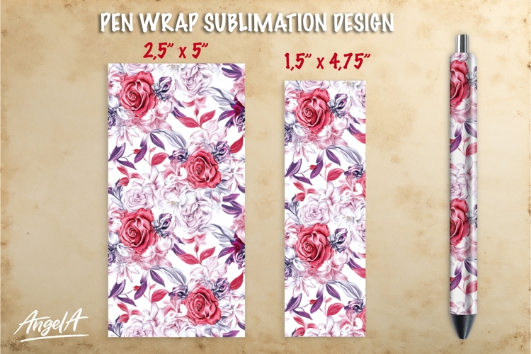 Pink floral pen wrap sublimation, roses pattern, summer pen