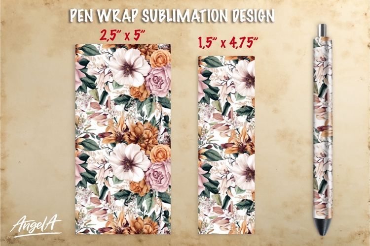 Garden flowers pen wrap sublimation, floral pattern pen PNG