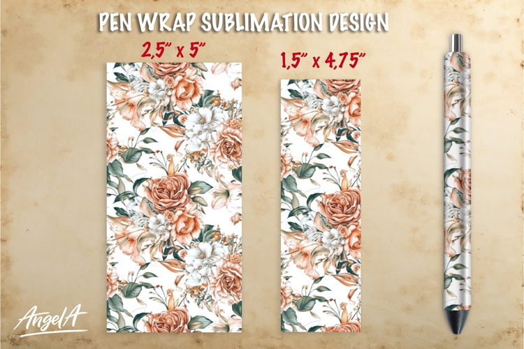 Summer flowers pen wrap sublimation, floral pattern pen PNG