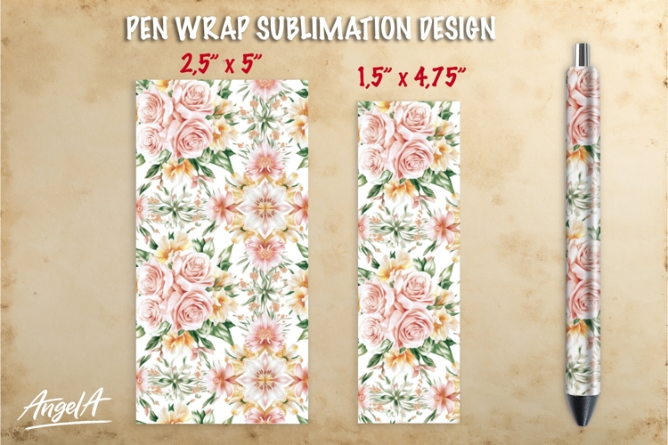 Summer flowers pen wrap sublimation, pink roses pen PNG
