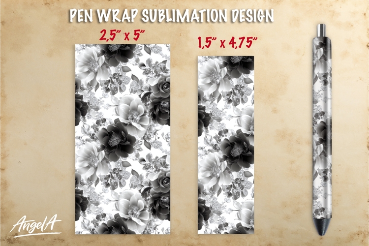 Summer flowers pen wrap sublimation, black roses pen PNG