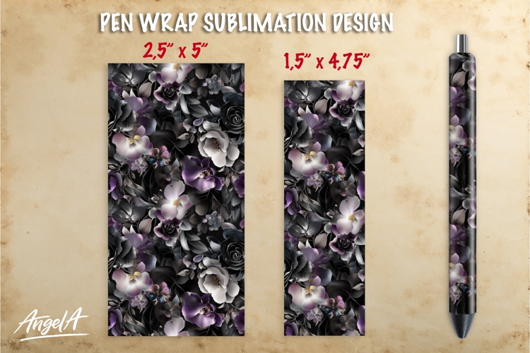 Summer flowers pen wrap sublimation, black roses pen PNG