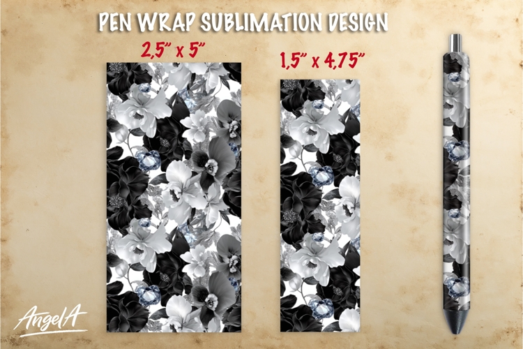 Summer flowers pen wrap sublimation, black roses pen PNG