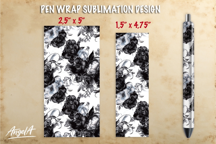 Summer flowers pen wrap sublimation, black roses pen PNG