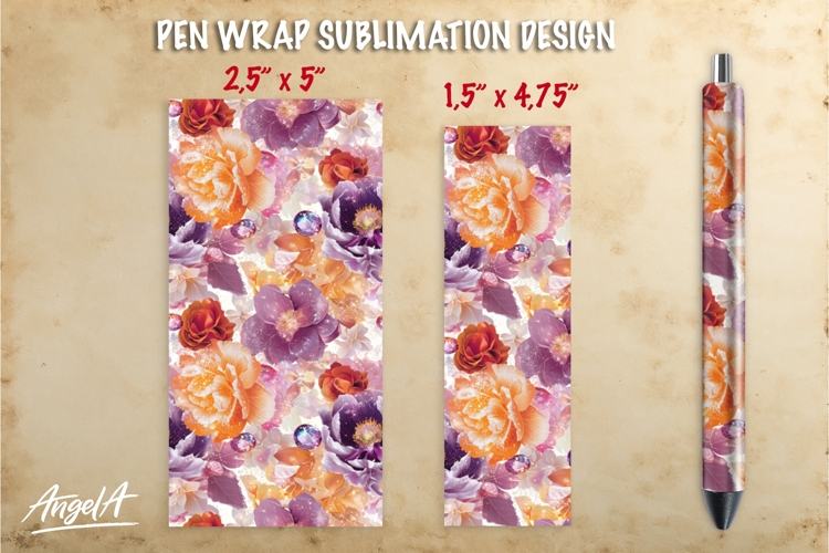 Summer flowers pen wrap sublimation, floral roses pen PNG