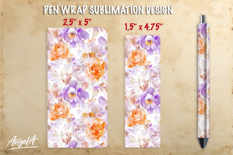 Summer flowers pen wrap sublimation, floral roses pen PNG