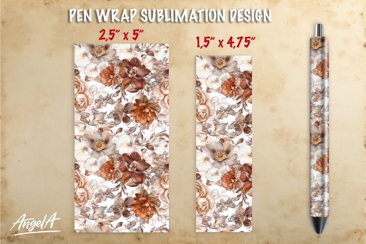 Summer flowers pen wrap sublimation, brown peonies roses pen