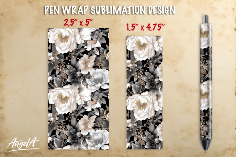 Summer flowers pen wrap sublimation, white peonies roses pen