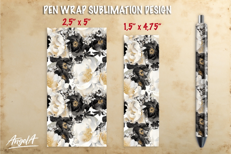Summer flowers pen wrap sublimation, white roses pen PNG