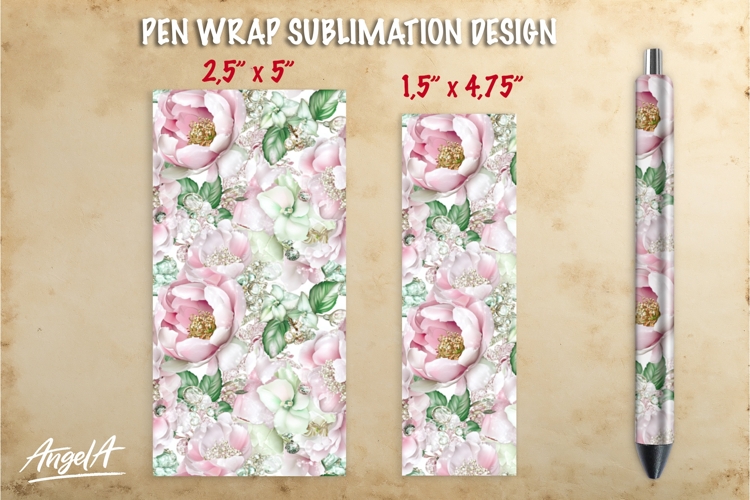 Bright flowers pen wrap sublimation, pink roses pen PNG
