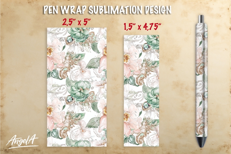Bright flowers pen wrap sublimation, pink green pen PNG