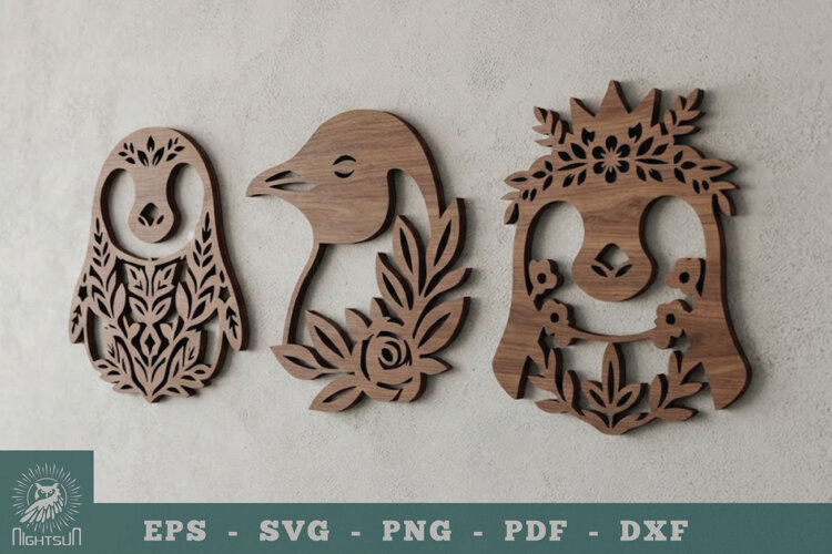 Floral Penguin Lasercut Wall Decor example image 1