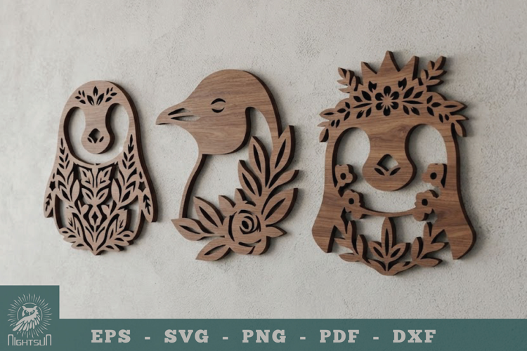 Floral Penguin Lasercut Wall Decor